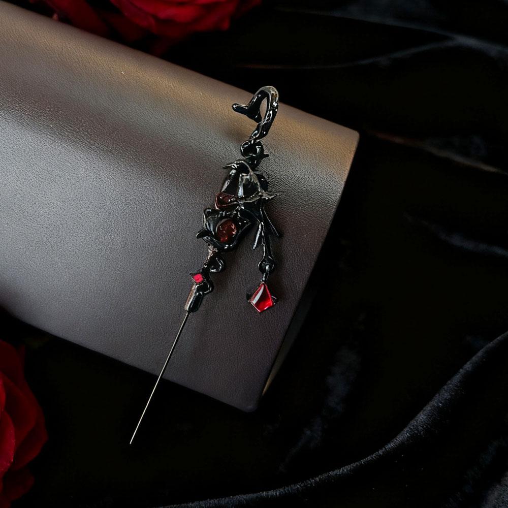 Dark Red Rose Crow Earrings Gothic Earring