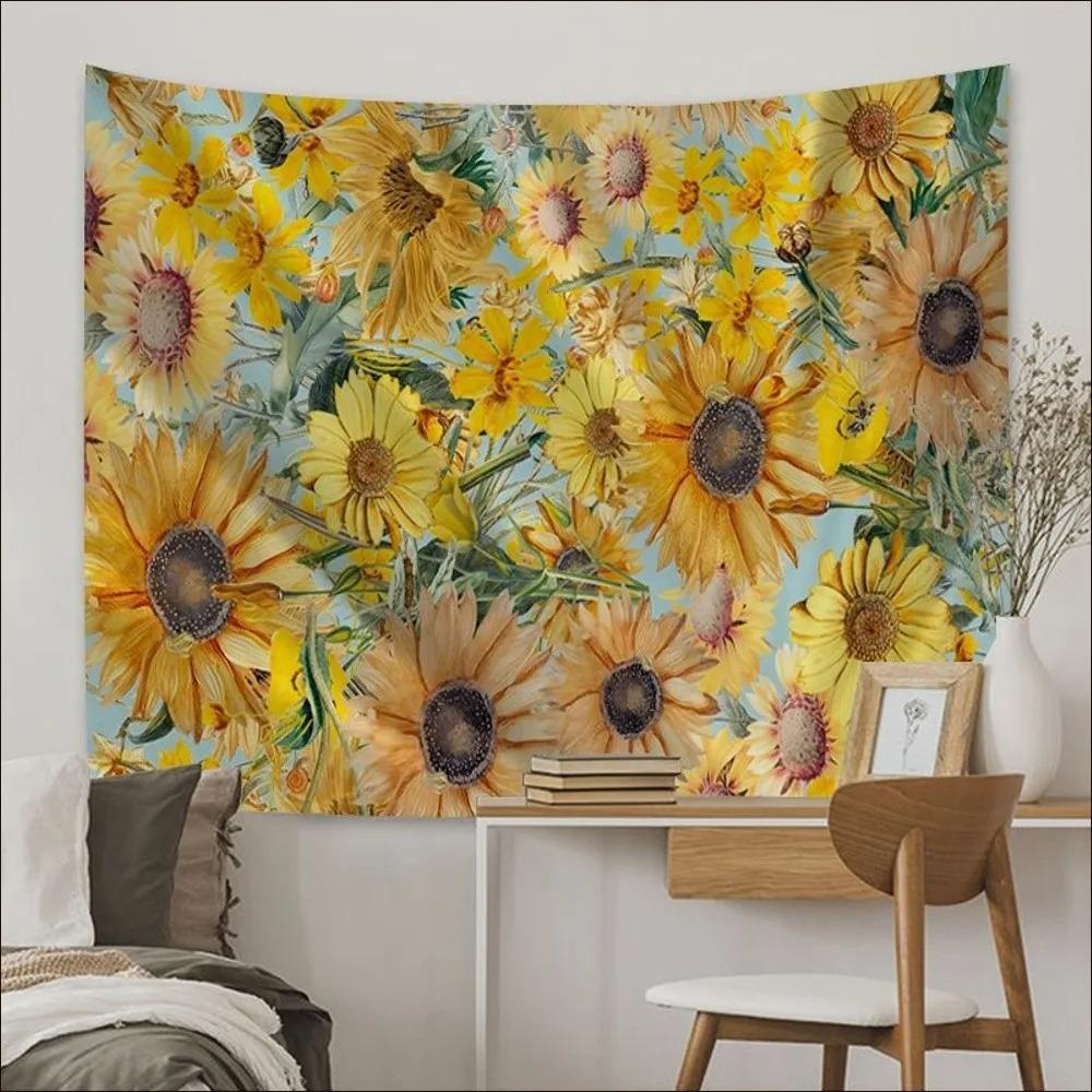 Поле подсолнухов Фон Ткань Украшения Стены Дома Гобелен Гобелен Офис Гостиная 100x75cm — фото 8