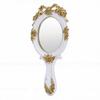 Vintage Hand Held Mirror Portable Oval Embroidery Princess Mirror for Women Retro Decor White