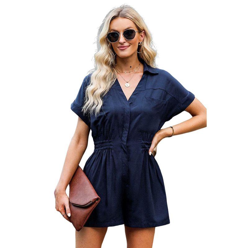

American Shiying Elegant All-Match Jumpsuit Women 2025 Summer New Waist Hugging Slimming Short Jumpsuit Women Dark Blue Size L fit (62.50 kg-70.00 kg