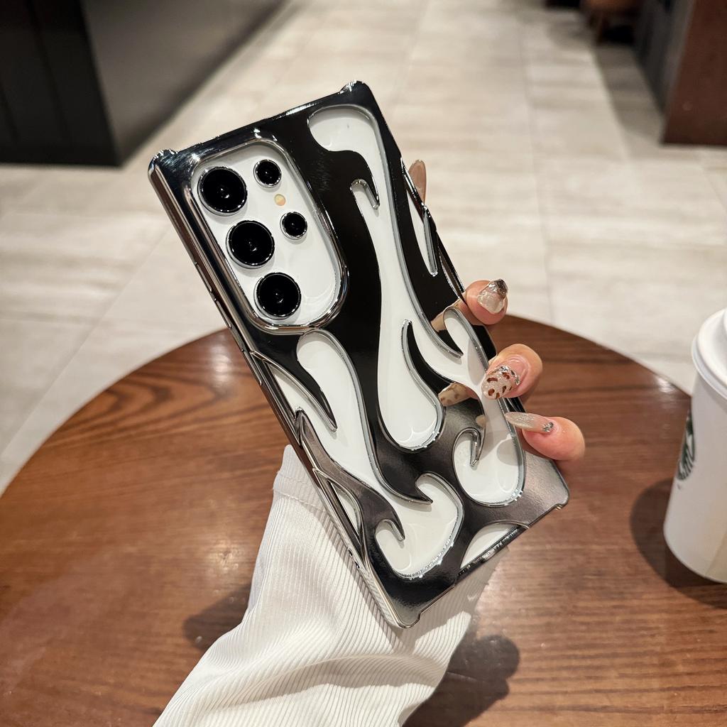 Plating 3D Flame Pattern Case for Samsung S25 S24 Plus S22 S23 Ultra A16 A06 A55 A15 A54 A14 Fashion Hollow Out Shockproof Cover