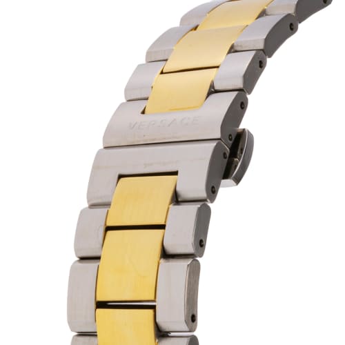 Versace Geo Chrono Uhr, Silbernes Zifferblatt, Quarzwerk, Saphirglas, 46mm, VE7CA0823, Herren, Gold und Silber