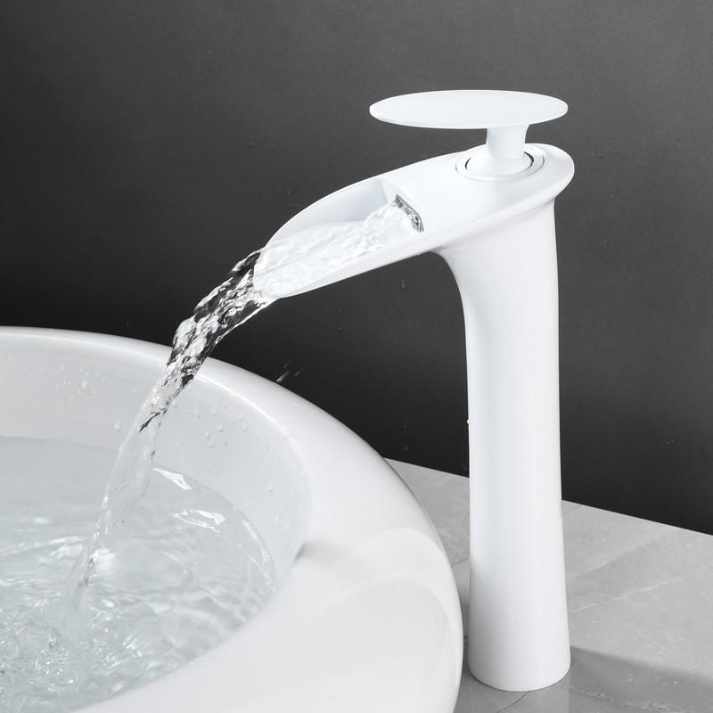 Tuqiu Bathroom Faucet Brass Gold White Bathroom Basin Faucet Cold Hot Waterfall Mixer Sink Tap Deck Mounted Black White Tap