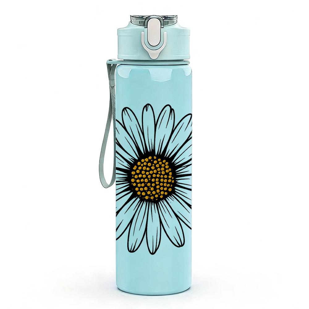 1PC Single White Daisy Flower 750ml Color Plastic Sports Water Bottle Leakproof Flip Straw Lid For Sports Office Home Use