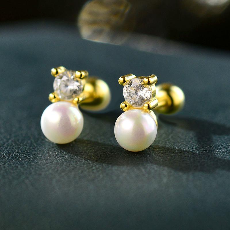 

Genuine 925 Sterling Silver Stylish Temperament Zircon Pearls Earrings for Women Korean Cute Simple Jewelry Accessories золотой
