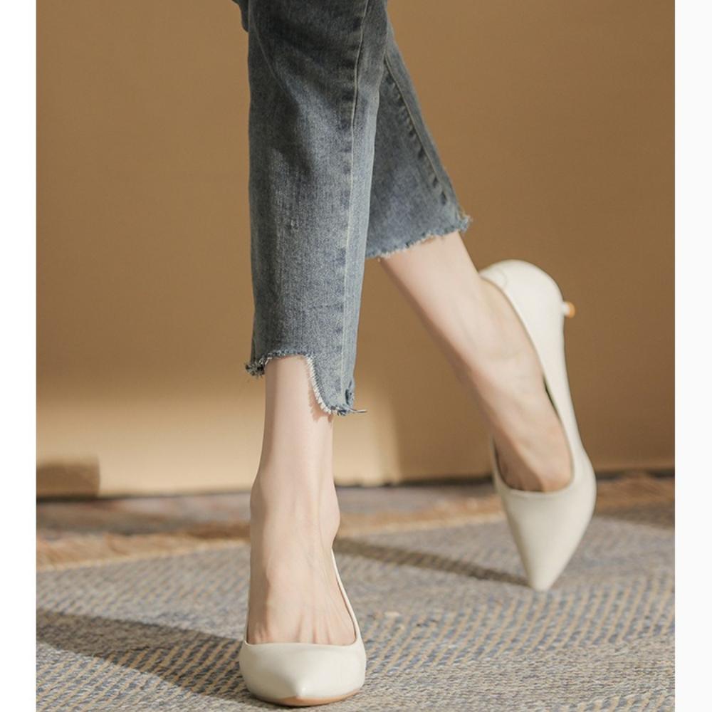 Damskie Szpilki z Ostrym Czubkiem 2025 Wiosna Jesień Nowe Białe Szpilki - Wygodne Delikatne Eleganckie Biurowe Buty Jednokolorowe XCY-357-8-1