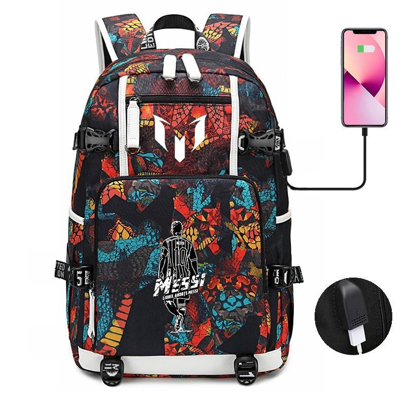 Glow-in-the-Dark Soccer Backpack Teens Large Capacity Laptop Bag With Padded Straps Oxford Fabric Trendy Patchwork Design