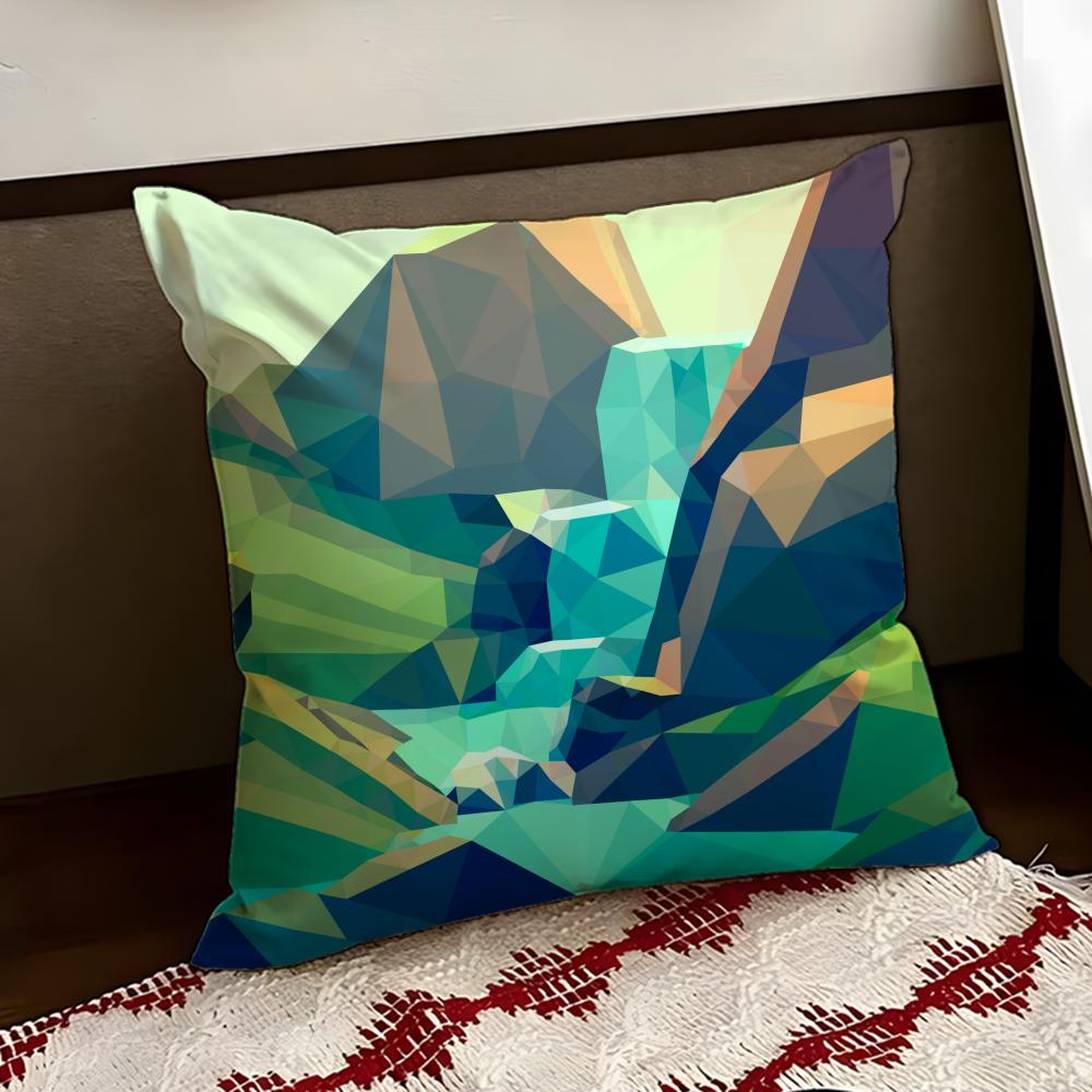 Colorful Geometric Landscape Cushion Cover Reversible Soft Durable Pillow Cover Home Car MultiScene Use for Daily Comfort