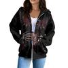 Women's Casual Long Sleeve Zip-Up Hoodie Sweatshirt with Halloween Print