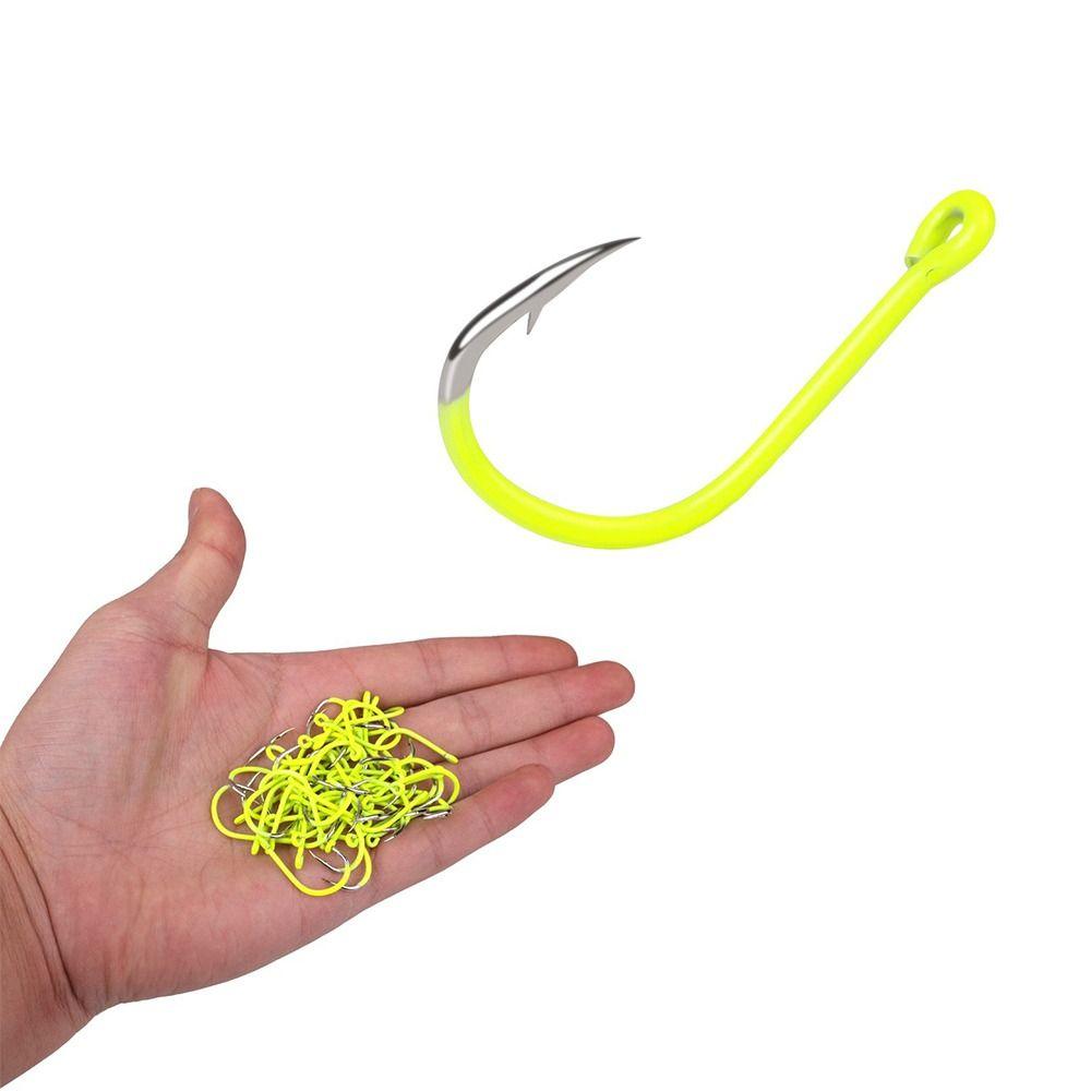 100PCS Fluorescent Green Octopus Fishing Hooks Fishing Accessories Catfish Bass Tuna Walleye Trout