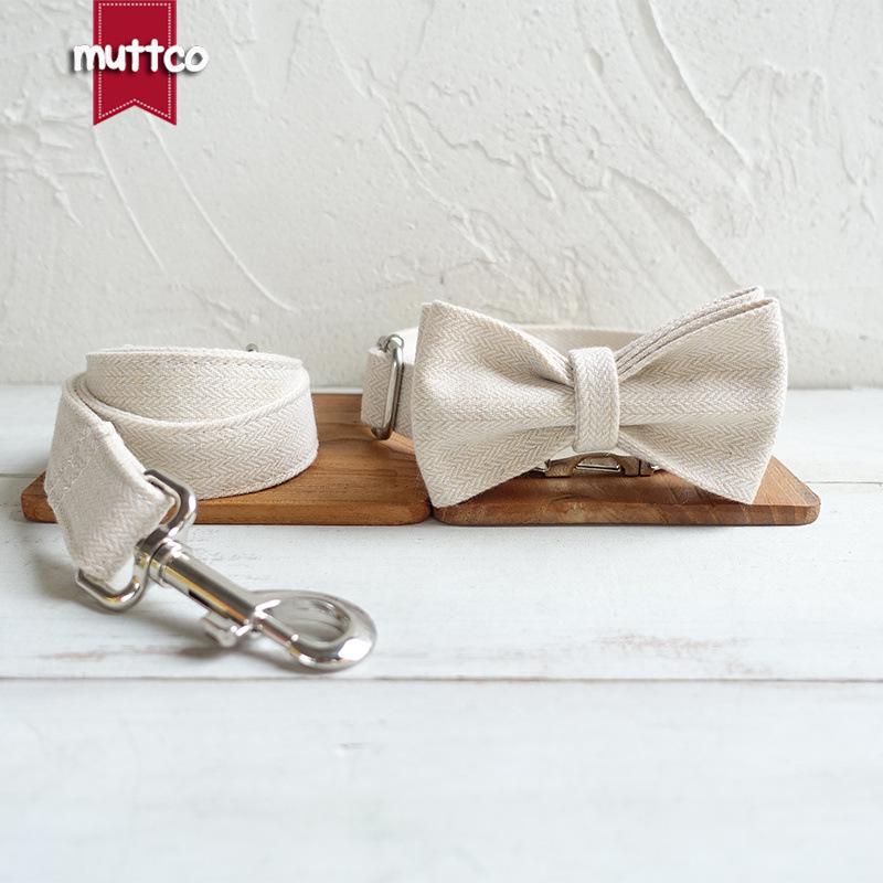 MUTTCO Light Brown Dog Collar & Leash Set with Bow Tie UDC-141 Small