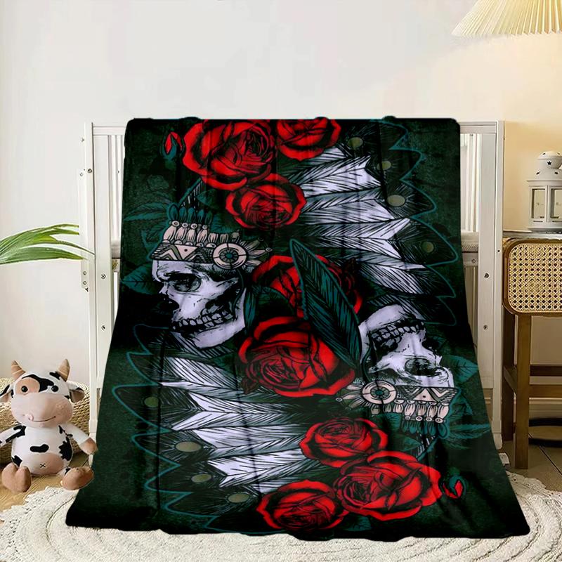 Skulls And Roses Artwork Blanket Flannel Blanket Throw Blanket Sofa Cover Blanket Soft Premium Blanket Picnic Blanket Tv Blanket Gifts