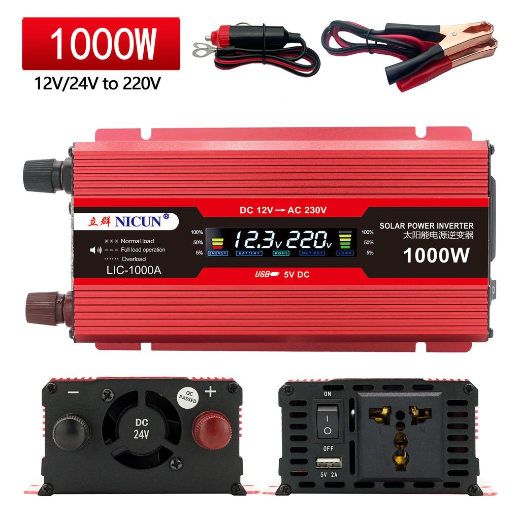 LCD Color Digital Display Vehicle Universal Socket Inverter 12v/24v To 220v High Power Household Backup Power Supply