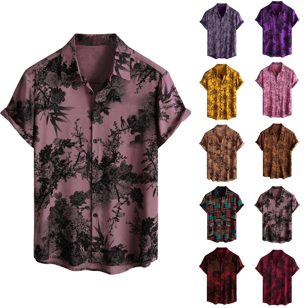 Men's Short Sleeved Shirt, Daily Fashion Printed Button Top, Chest Pocket Cardigan