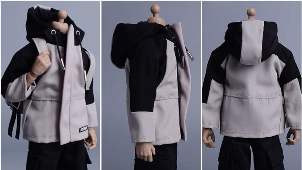 [TOYBARJAPAN] 112 Scale Action Figure Male Body Hiking Hooded Zipper Jacket (Body, shirt, pants, and shoes not included)