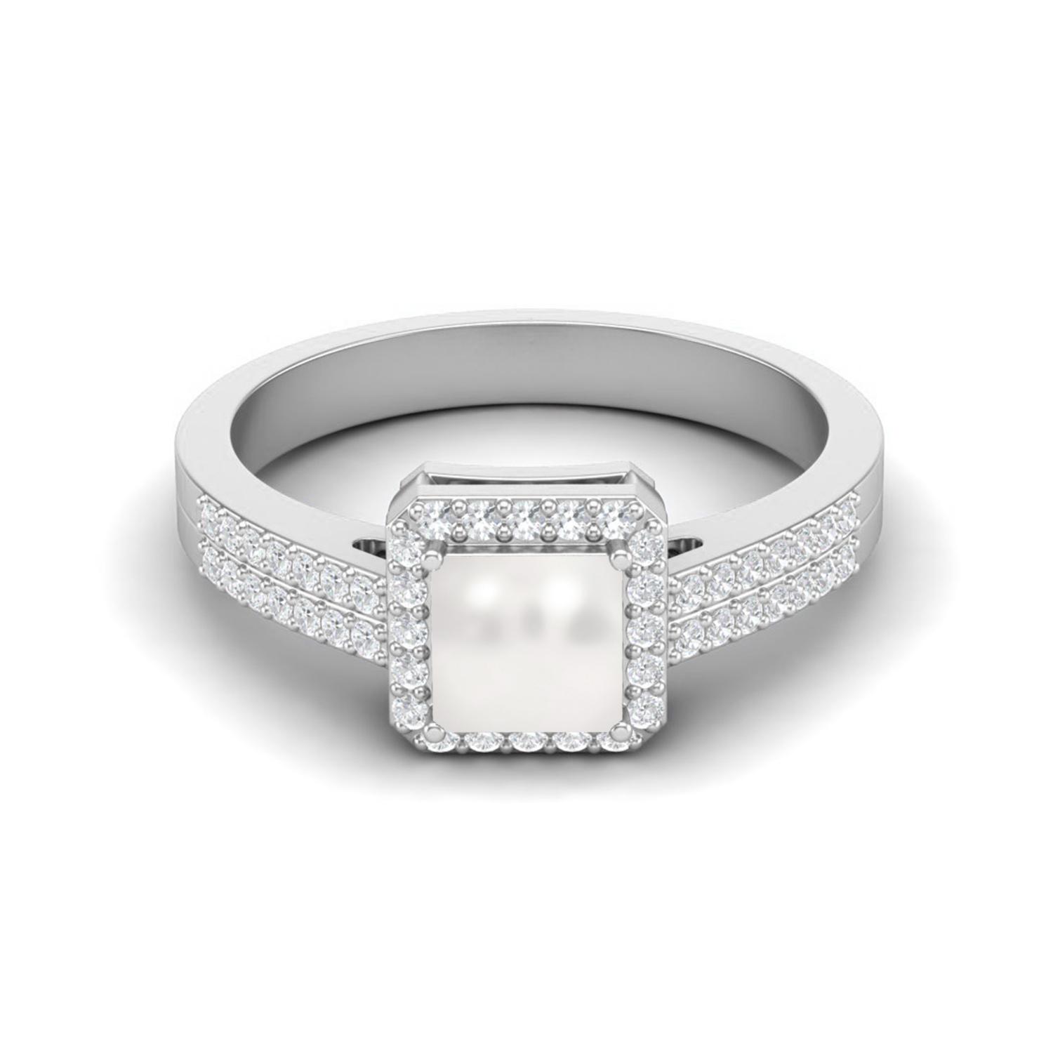

6 MM Square Pearl Halo Accent 925 Sterling Silver Women Wedding Engagement Ring 10 белый