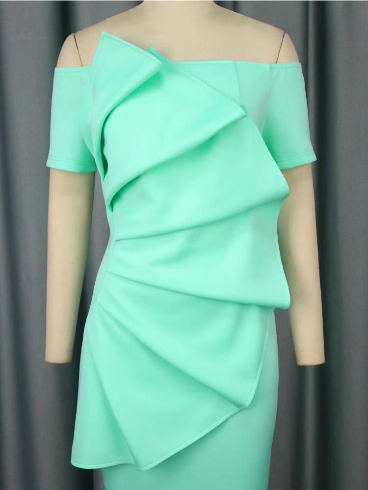 Elegant Women Off Shoulder Dress Slash Neck Package Hip Asymmetric Ruffle Design Perfect for Party Wedding