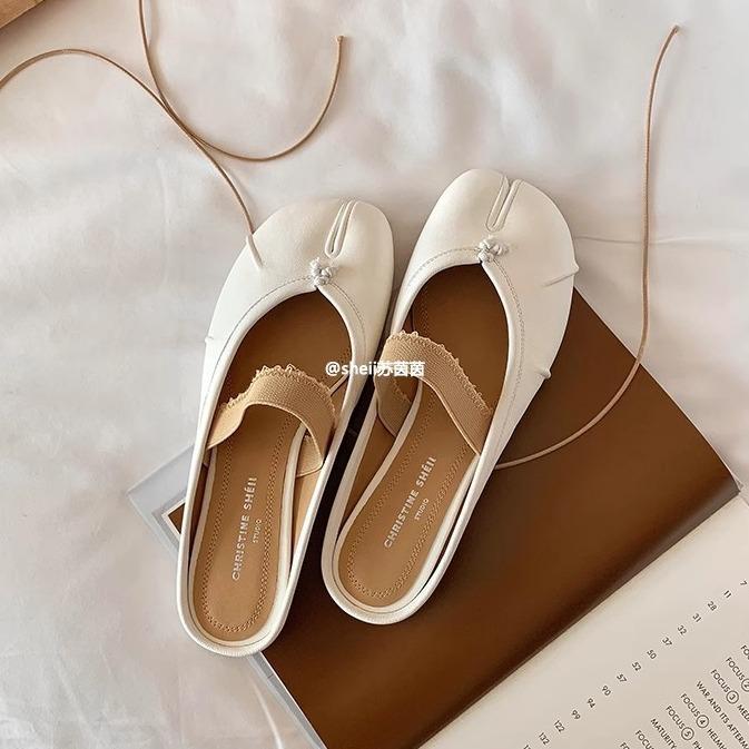 Spot second hair! Fashion versatile new lambskin split-toe flat bottom Mary Jane pig's trotters single shoes women's half slippers summer