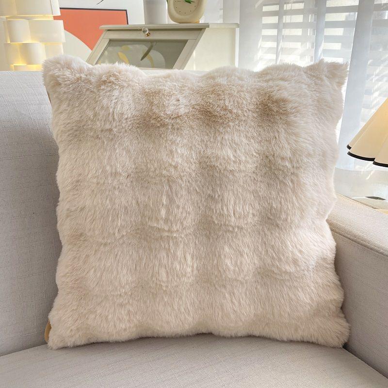 Pernă decorativă pătrată Nordic din blană artificială de iepure – Husă de pernă de lux culoare crem