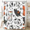 Creative Cat Shower Curtain Set Bathroom Decor with Cartoon Design for Kids Room or Pet Lovers Gift Decoration Ideas (White)