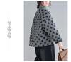 2024 Plus Size Women's Retro Argyle Short Quilted Cotton Jacket with Polka Dots
