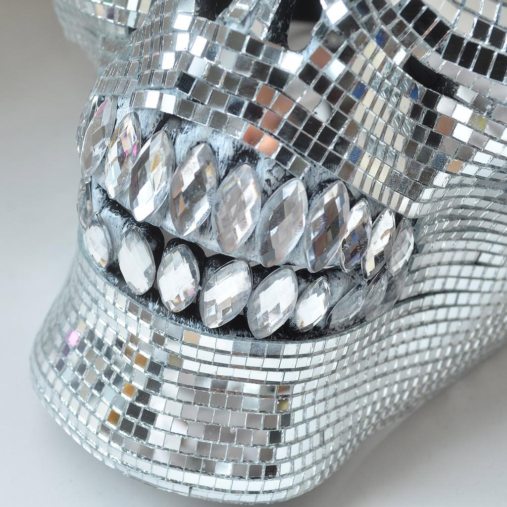 Crystal Skull Half Face Mask Dress Accessory Suitable for Halloween and Costume Parties with Reflective Disco Designs