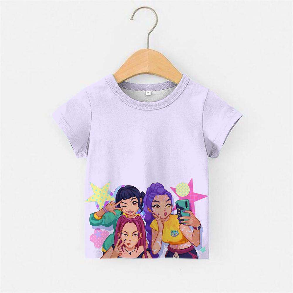 

Девочки KPPOP Серия Huntrix Футболка с коротким рукавом Сладкая мультяшная 3D-печать Детская футболка Мода Отпуск Повседневный Спортивный топ 130