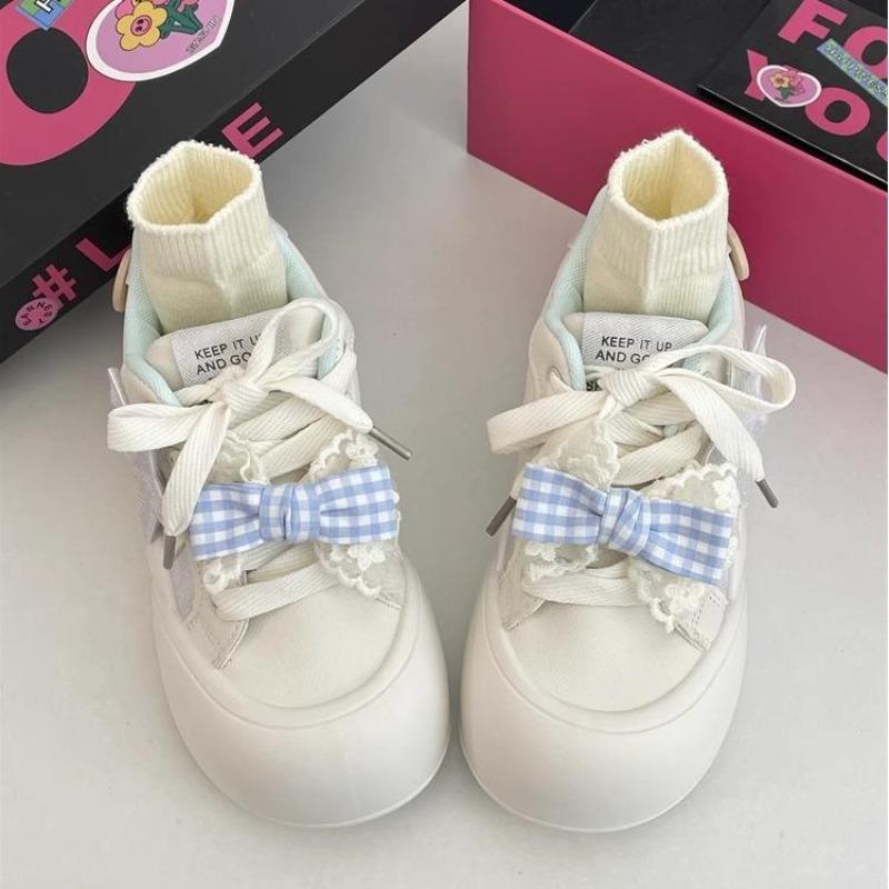 2025 New Cute Star Design Sneakers for Female Pink Bowknot Thick-soled Sneaker Women's Casual Tennis Shoes Zapatillas De Mujer