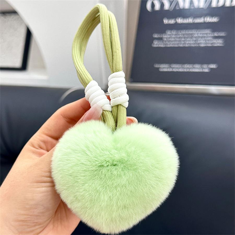Heart Keychain Plush Pompom Rabbit Fur Keychain Women Bag Car Key Chain Pendant Decoration Jewelry Hangings Accessories Gifts