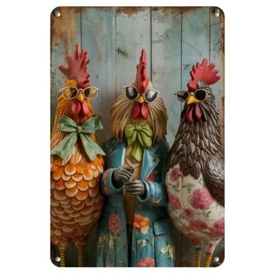 OldProud Rooster Metal Sign 12x8 Inch Vintage Decor Wall Art Durable Rustic Tin Sign for Home Kitchen Bar Cafe