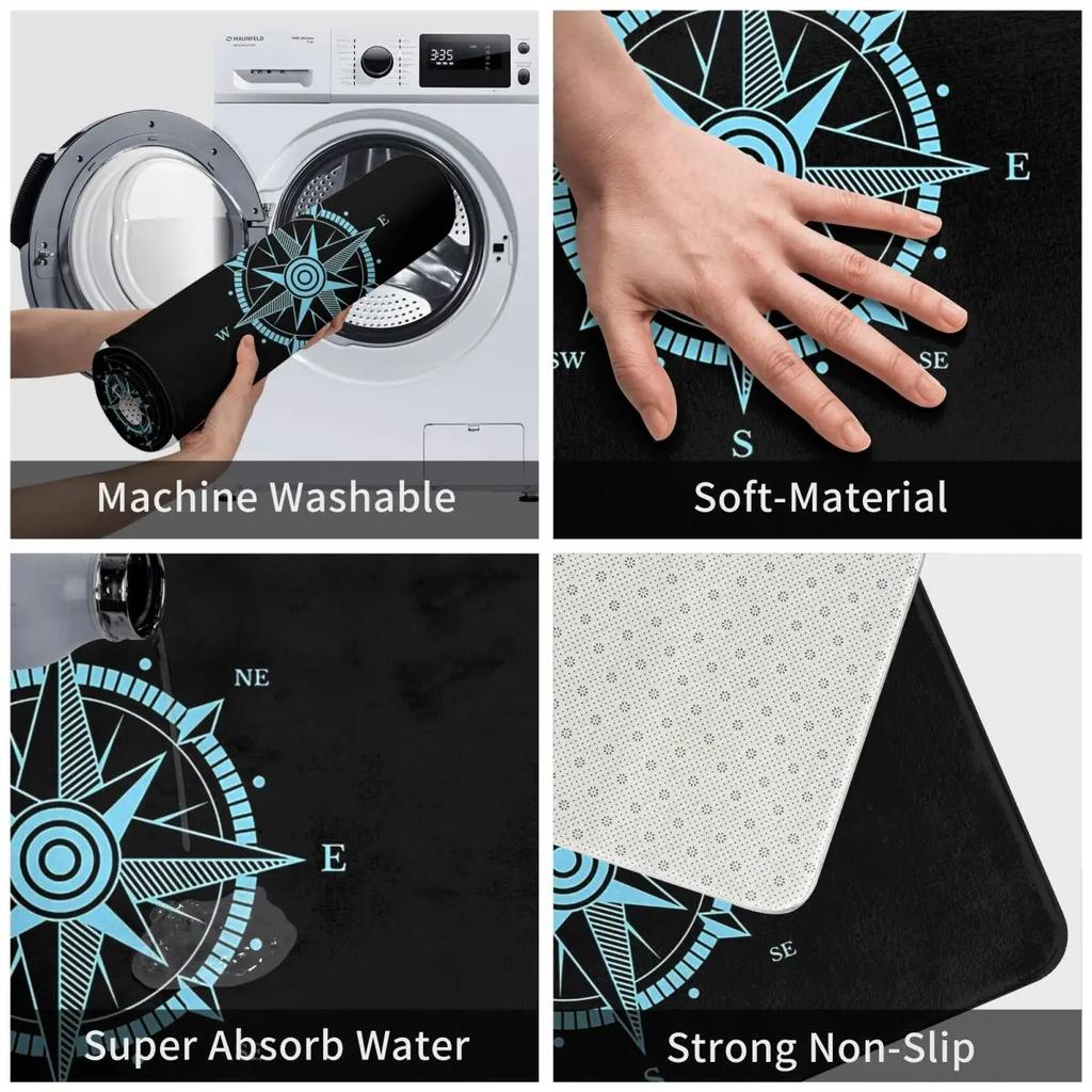 Anchor Bath Mat Nautical Compass Card Sailor Captain Door Flannel Rug Entrance Home Decor