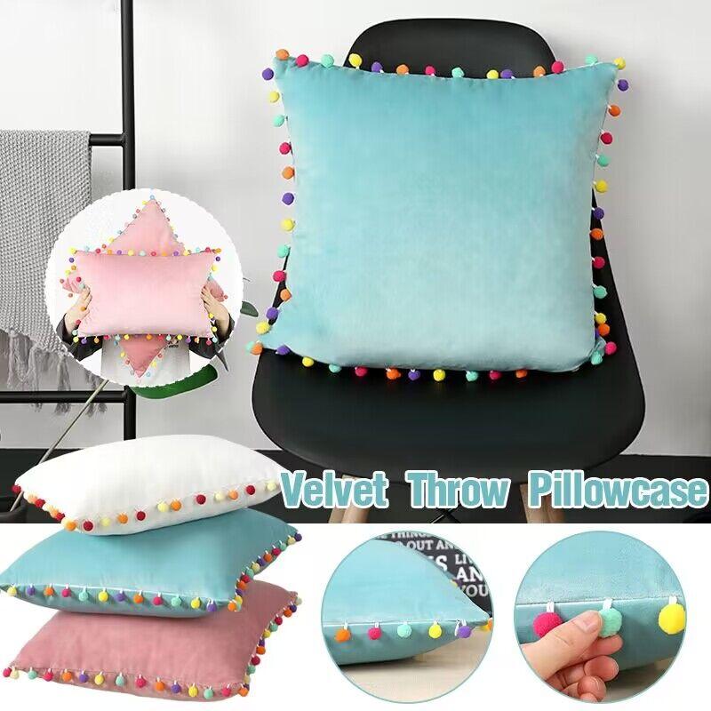 Soft Velvet Cushion Cover Decor Ball Tassel Throw Pillow Case Solid Color Luxury Home Decor Living Room Sofa Seat Pillowcase