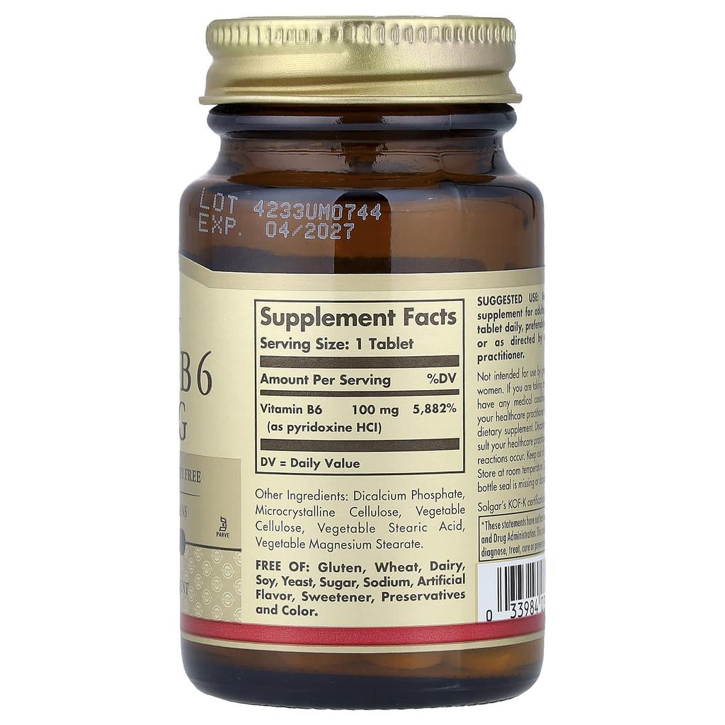 Vitamin B6, 100Mg, 100 Tablets