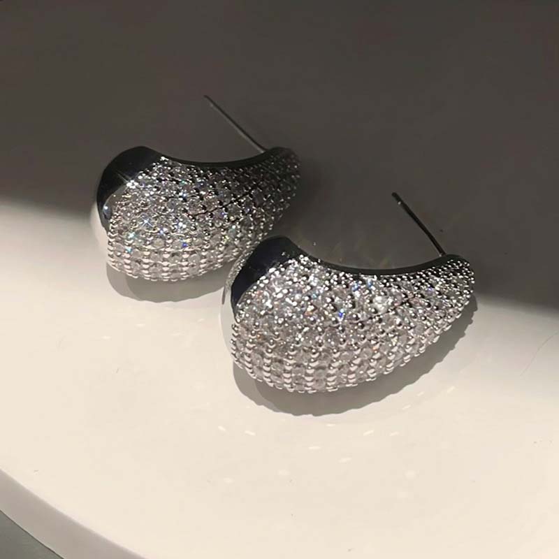 Korean Gold Zircon Water Drop Stud Earrings for Women Exquisite Elegant Thick Hollow Teardrop Earrings Wedding Jewelry