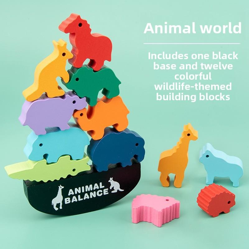 Wooden Animal Balance Blocks For Kids Educational Toy With Handeye Coordination Animal