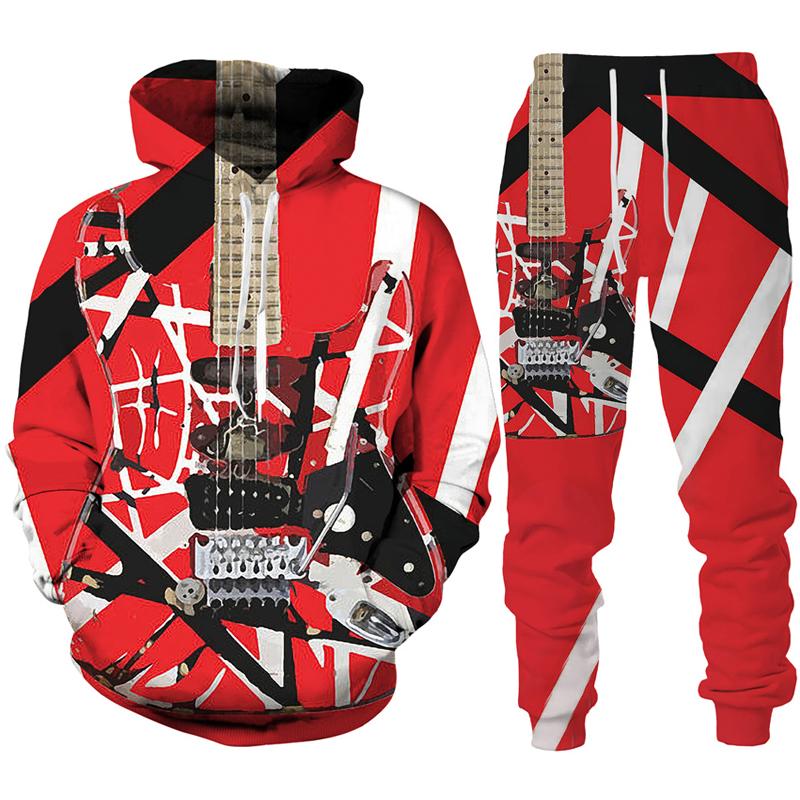 Rock Music Guitar 3D Print Hoodie/Suit Men's Tracksuit Casual Sweatshirts+Pants Set Hip Hop Streetwear Spring Autumn Clothing