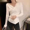Women's V-Neck Irregular Knit Long Sleeve Sweater - Slimming Autumn Fashion Top