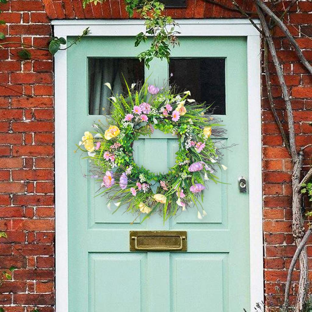Artificial Flower Wreath Green Leaves Decorative Spring Hanging Garland for Front