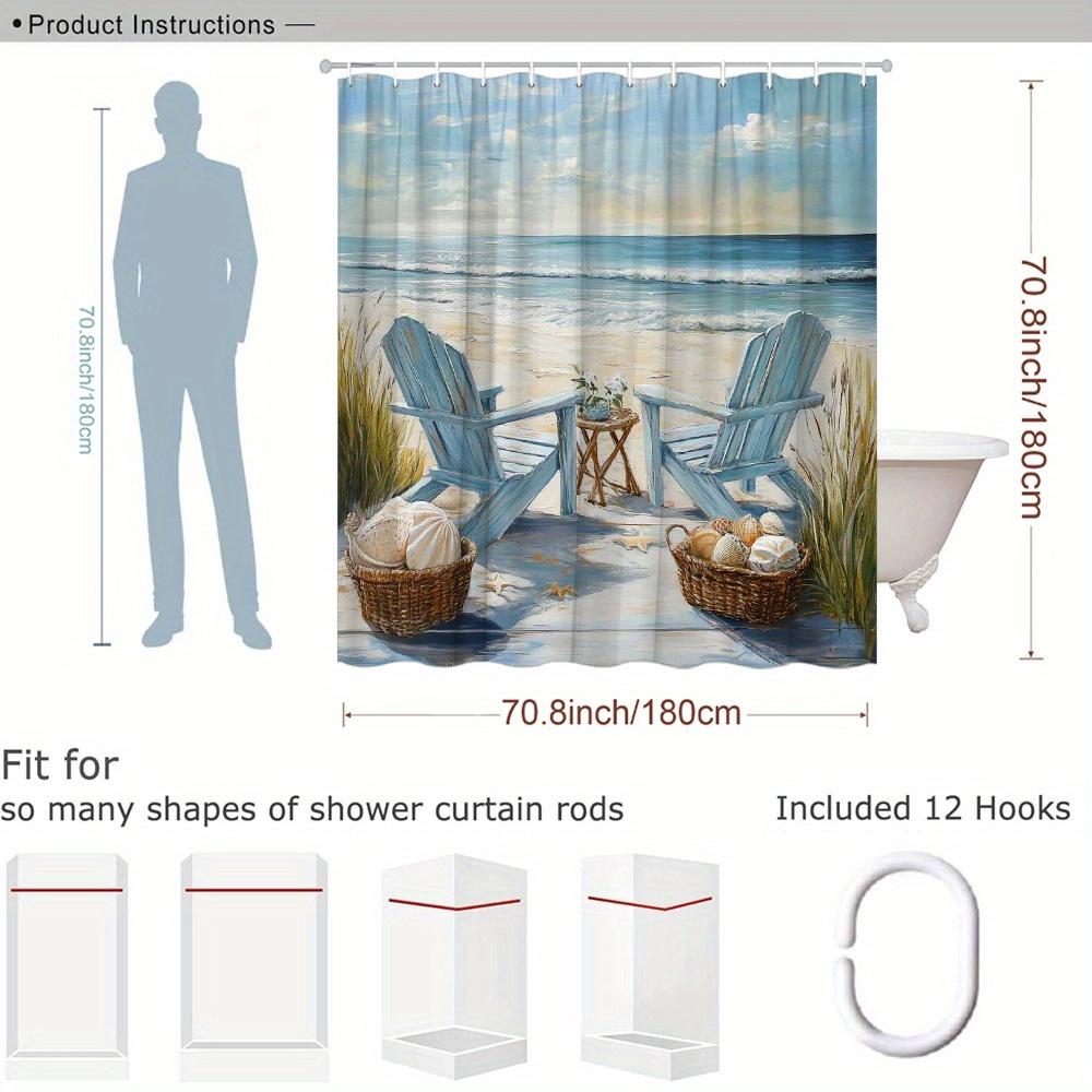 Seaside Relaxation Shower Curtain Waterproof Fabric Bathroom Curtain Beach Chair Ocean Wave Print Bath Screen Divider Home Decor