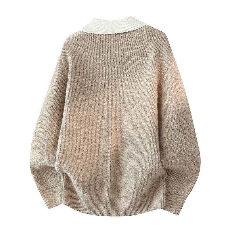 Dongjie No Logo Flus Spring Smoke Color Sweater Men's Fake Two-Piece Long Sleeve Loose Knit Top