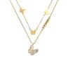 Fashion Light Luxury 18K Gold Fritillary Butterfly Pendant Necklace Women'S High-End Titanium Steel Double-Layer Stacked Collarbone Chain