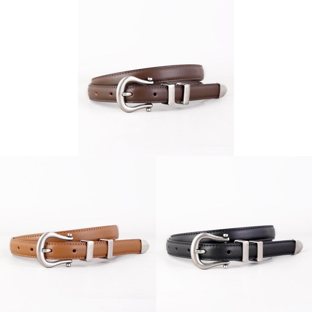 Classic Vintage Leather Belt For Women With Silver Buckle And Denim Waist Accessory For Casual Style