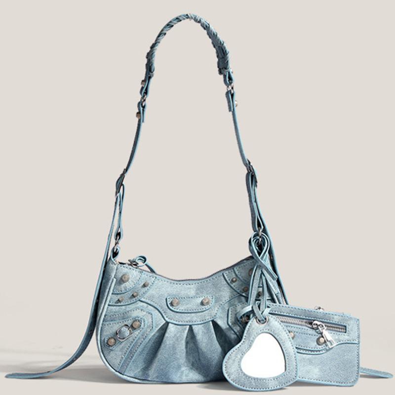 "2023 Trendy Women's Motorcycle Underarm Bag with Rivets & Tassels - High-End Pleated Shoulder Messenger Bag"