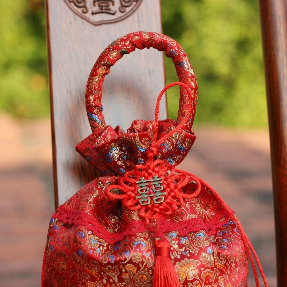 Süße chinesische Blumen-Kordelzugtasche Süßigkeitenaufbewahrung Party Festliche Zuckertüte Hochzeit Rote Tasche Neujahrs-Eimer-Tasche Party