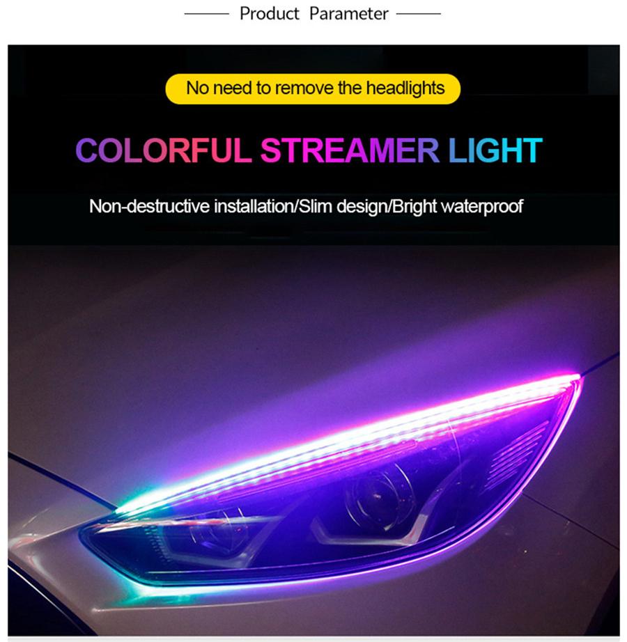 2X RGB APP 45CM Slim Flexible LED DRL Daytime Running Strip Light For Headlight