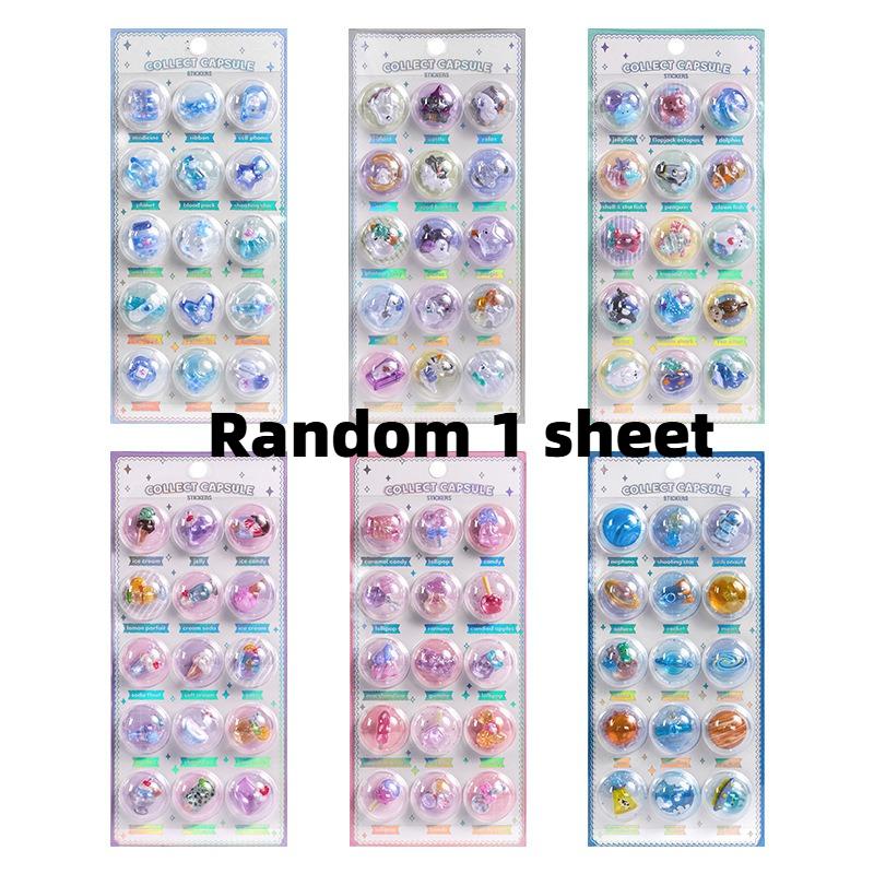 3 Pcs/6 Pcs Random 3D Creative Space Food Cartoon Round Relief Stickers Scrapbooking Diy Journal Cute Stationery Sticker