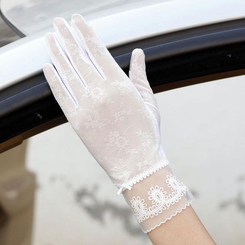 Women's Summer Sun Protection Ice Silk Touch Screen Lace Gloves - Short, Breathable, Anti-Slip, Full Finger for Driving