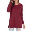 Long Sleeve Round Neck Pullover Tops for Women with Side Split Hem
