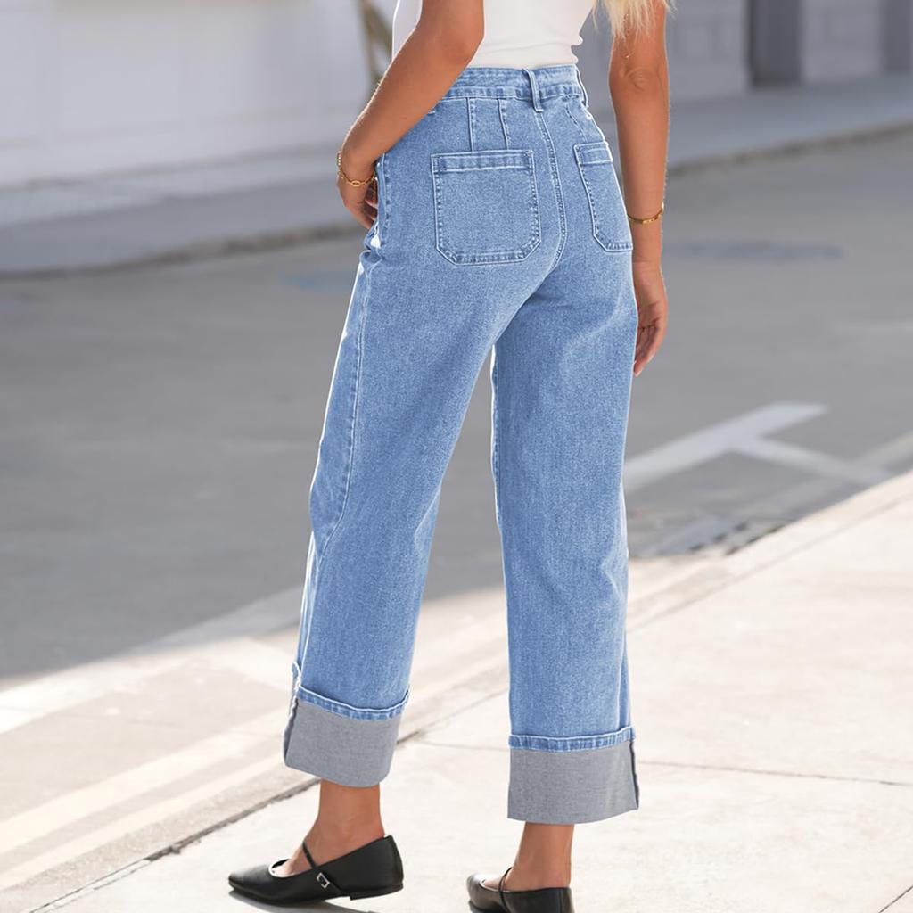 Women's Wide Leg Jeans Casual Highwaist Straight Denim Pants With Pockets