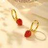 Women's Sweet Strawberry Drop Earrings,Gold Plated Stainless Steel Hoop Earrings for Girls,Cute Waterproof Jewelry Gift